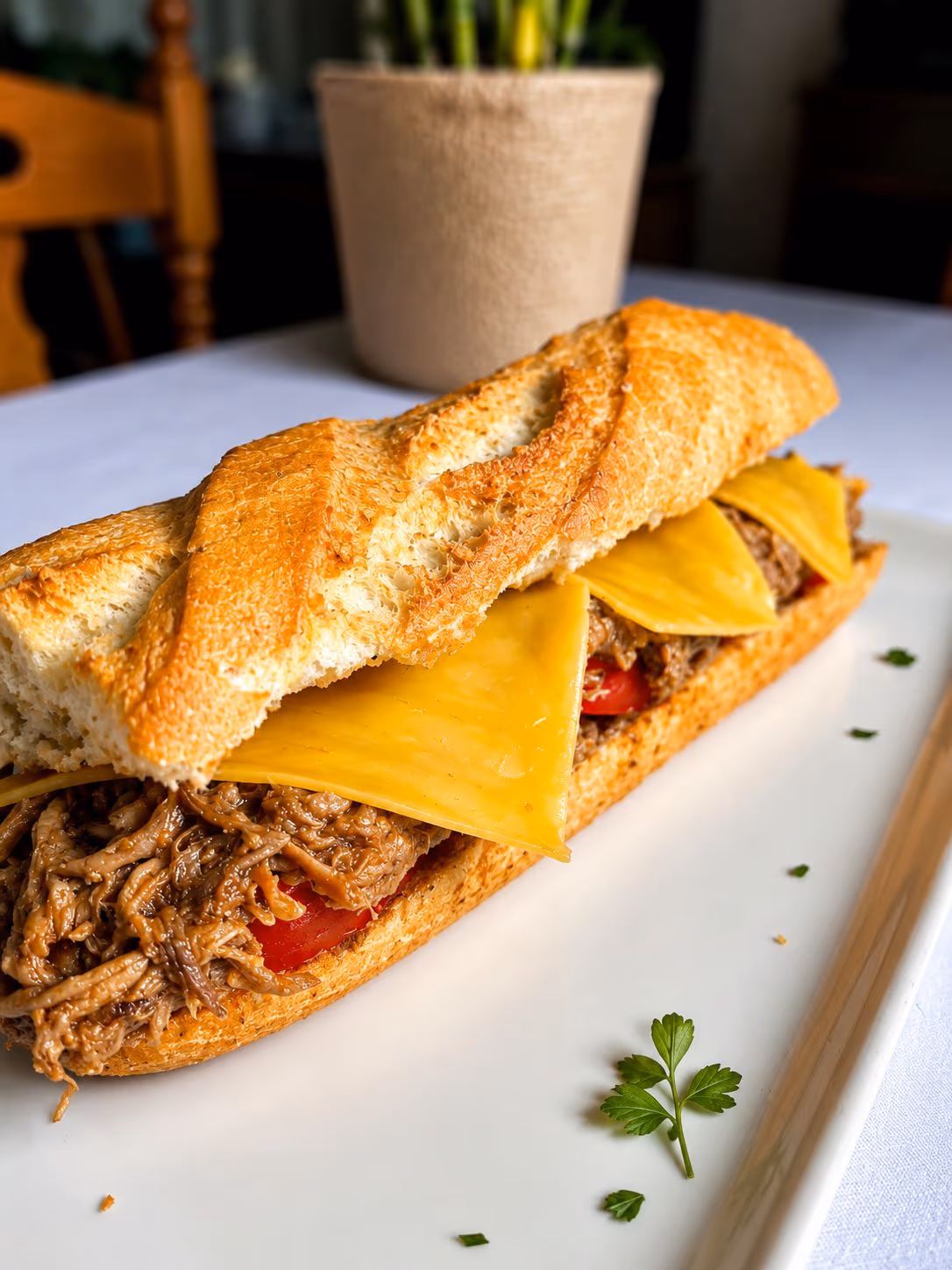Bocadillo carne desmechada — Restaurante Don Quijote Estremera, Estremera (Madrid)